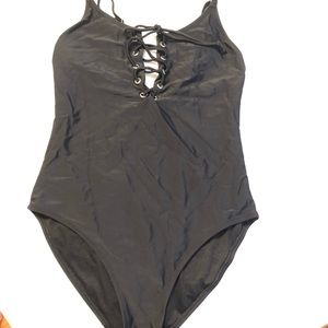 Full coverage lace up swimsuit medium